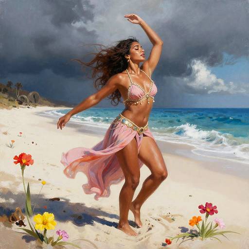 Dua Lipa Goddess on Stormy Beach