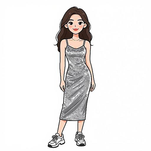 Casual Glam Woman in Silver Velvet Dress