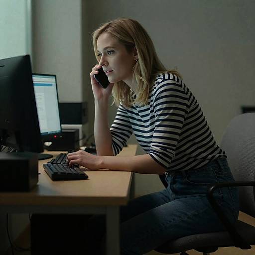 Focused Blonde Woman at a Desk