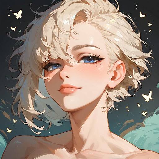 White Asymmetrical Hair Young Woman Portrait