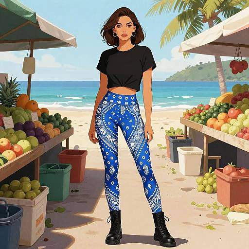 Athletic Woman at Tropical Market