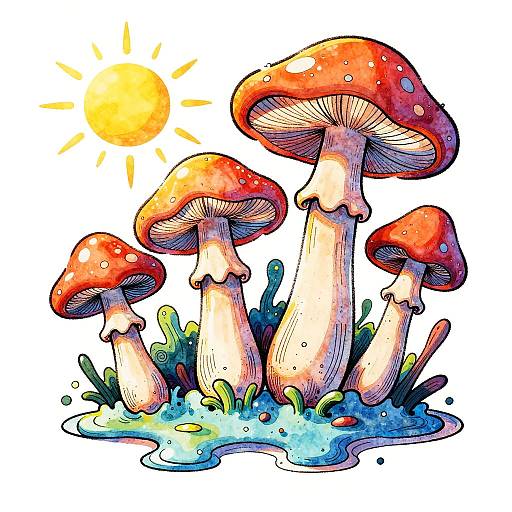 Melting Mushrooms Abstract Illustration