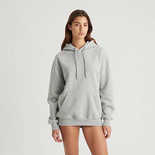 Casual Young Woman in Gray Sweatshirt