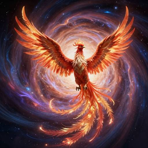 Mystical Phoenix Emerging from Vortex