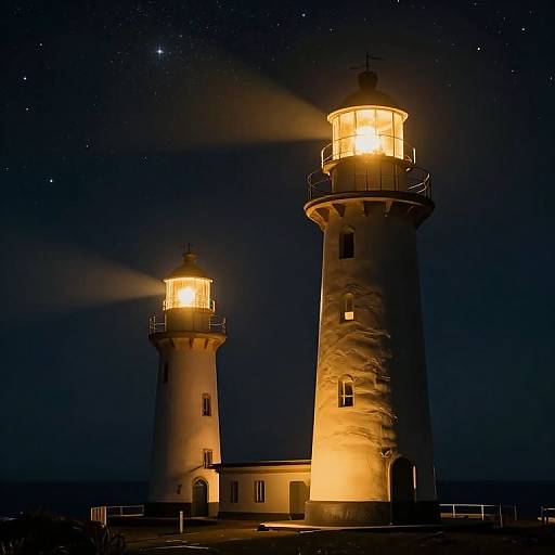 Luminous Lighthouses Under Starry Sky