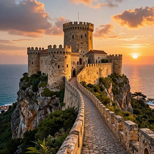 Majestic Medieval Fortress at Sunset