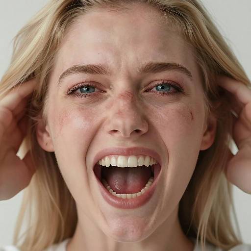 Blonde Woman Screaming with Red Streaks on Face