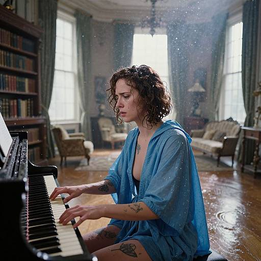 Dystopian Woman at Victorian Piano