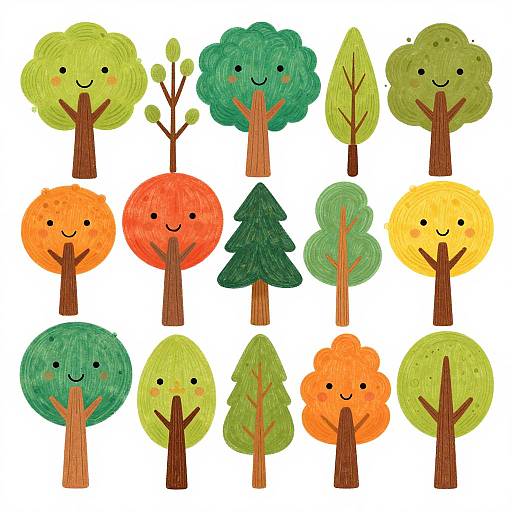 Cheerful Cartoon Tree Group