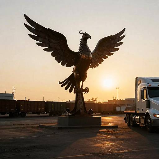 Giant Scrap-Metal Phoenix at Golden Hour