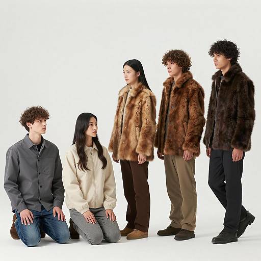 Kneeling and Standing Individuals in Line