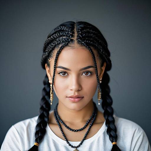 Portrait of Young Woman with Knotless Braids