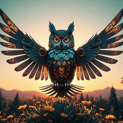 Cinematic Biomechanical Owl at Sunset