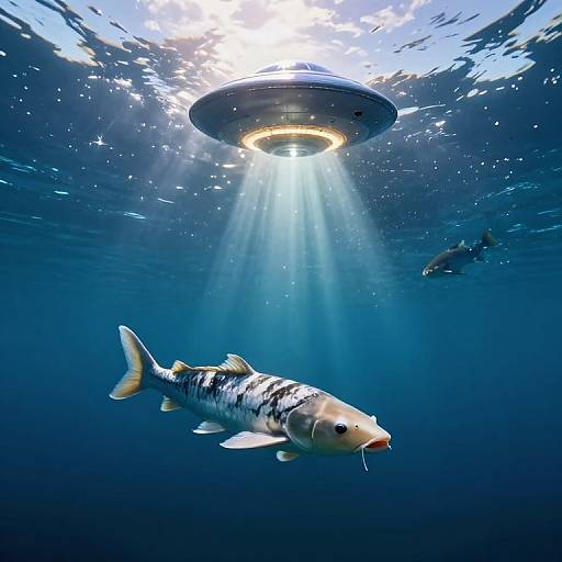 Surreal Carp Swim Under Glowing UFO