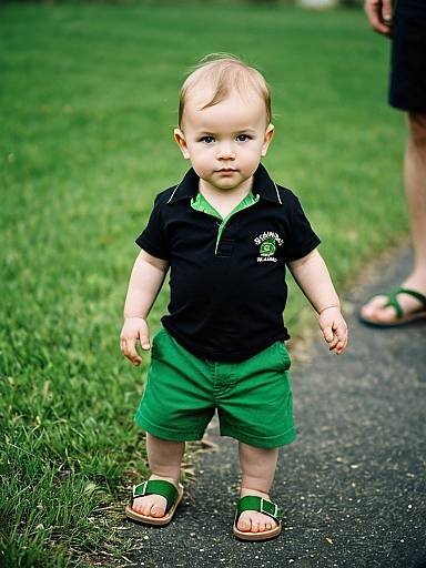 Toddler Boy Standing Outdoors in St. Patrick's Day Outfit