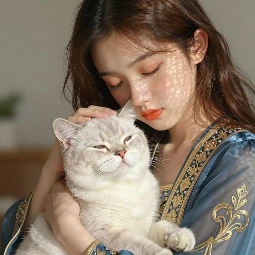 Charming Portrait of Girl and Cat
