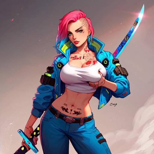Futuristic Cyborg Girl with Sword