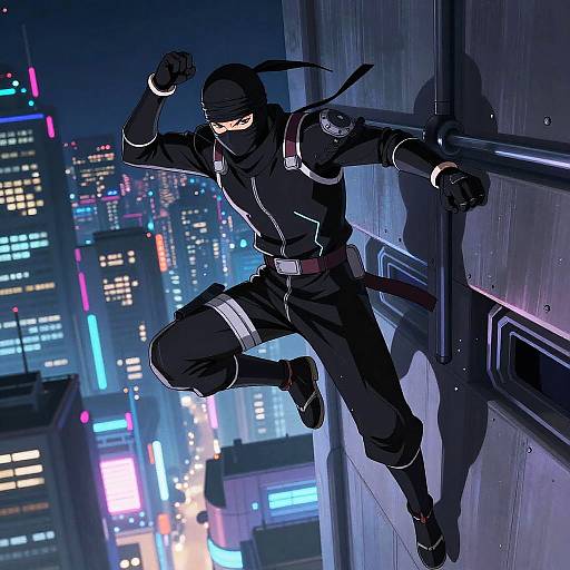 Futuristic Neon Ninja Scaling Skyline