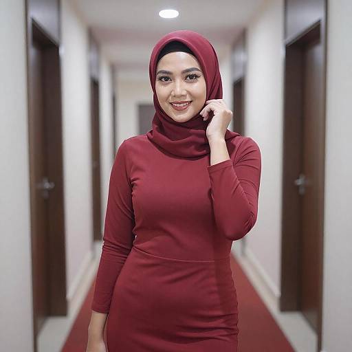 Confident Asian Woman in Red Hijab