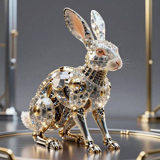 Crystal and Gold Robotic Hare Sculpture