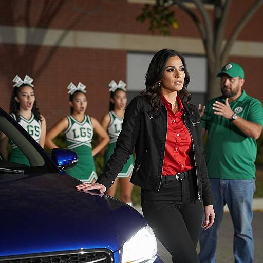 Nighttime Urban Scene with Cheerleaders