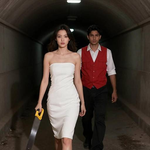 Eerie Characters in a Dimly Lit Tunnel