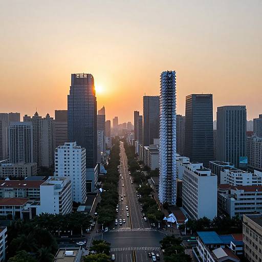 Origami City Streets at Sunset