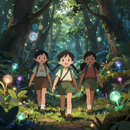 Anime Girls Exploring Enchanted Forest