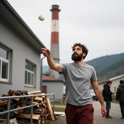 Action Shot of Bearded Man Outdoors