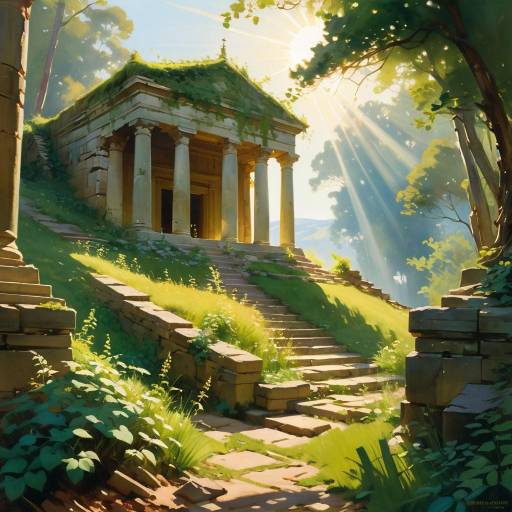 Ancient Temple Ruins in Sunlit Forest