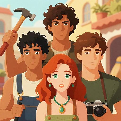 Vibrant Retro Style Group Illustration