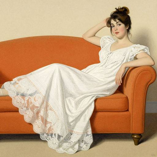 Vintage Woman on Orange Couch