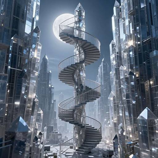 Surreal Spiral Staircase Cityscape