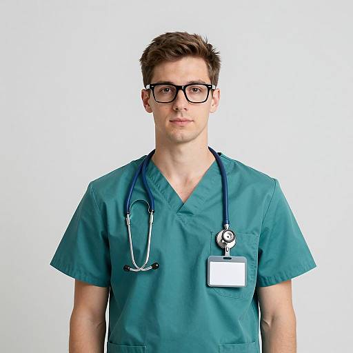 Young Male Doctor in Teal Scrubs