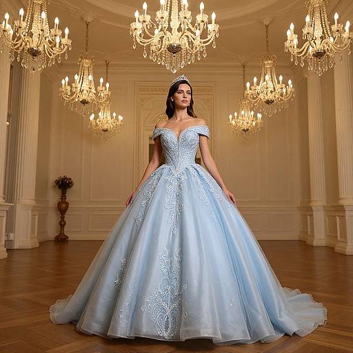 Elegant Queen in Blue Ball Gown