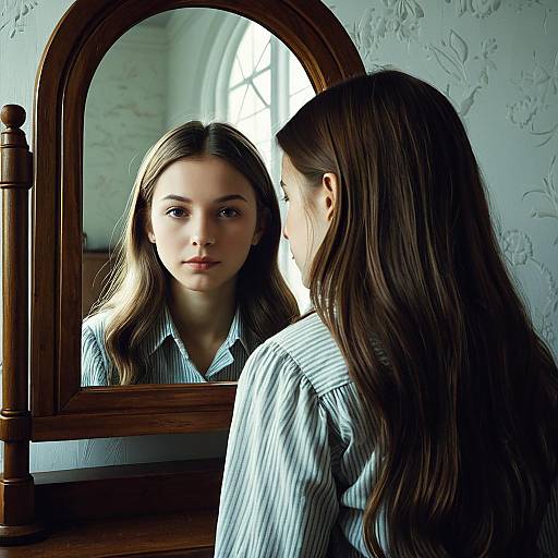 Young Woman Looking into Mirror