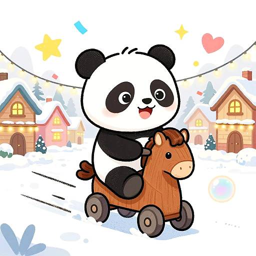 Playful Panda Riding Toy Horse