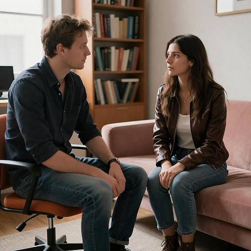 Two People Having Serious Conversation in Office