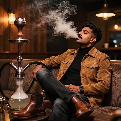 Stylish South Asian Man Smoking Shisha