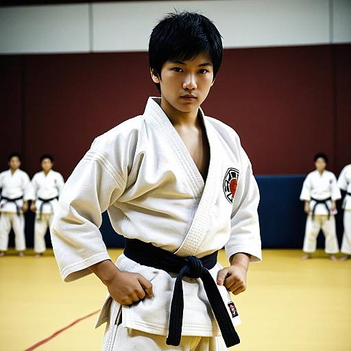 Dynamic Judo Pose of a Young Boy