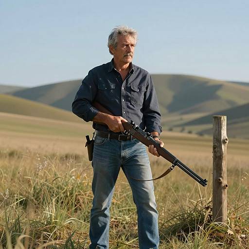 Focused Hunter in a Scenic Landscape