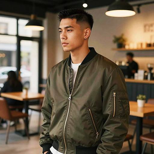 Modern Comb Over Style in Café