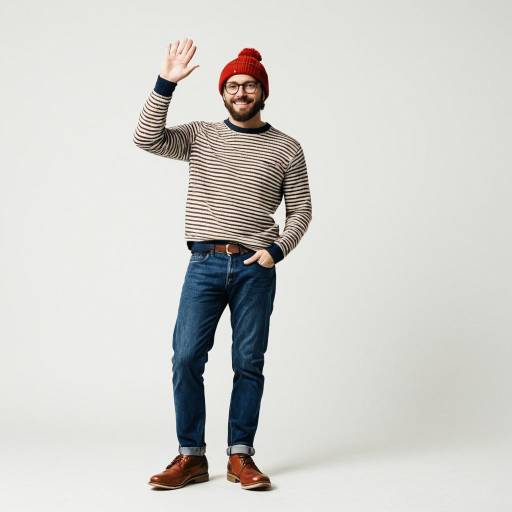 Smiling man waving in casual winter outfit
