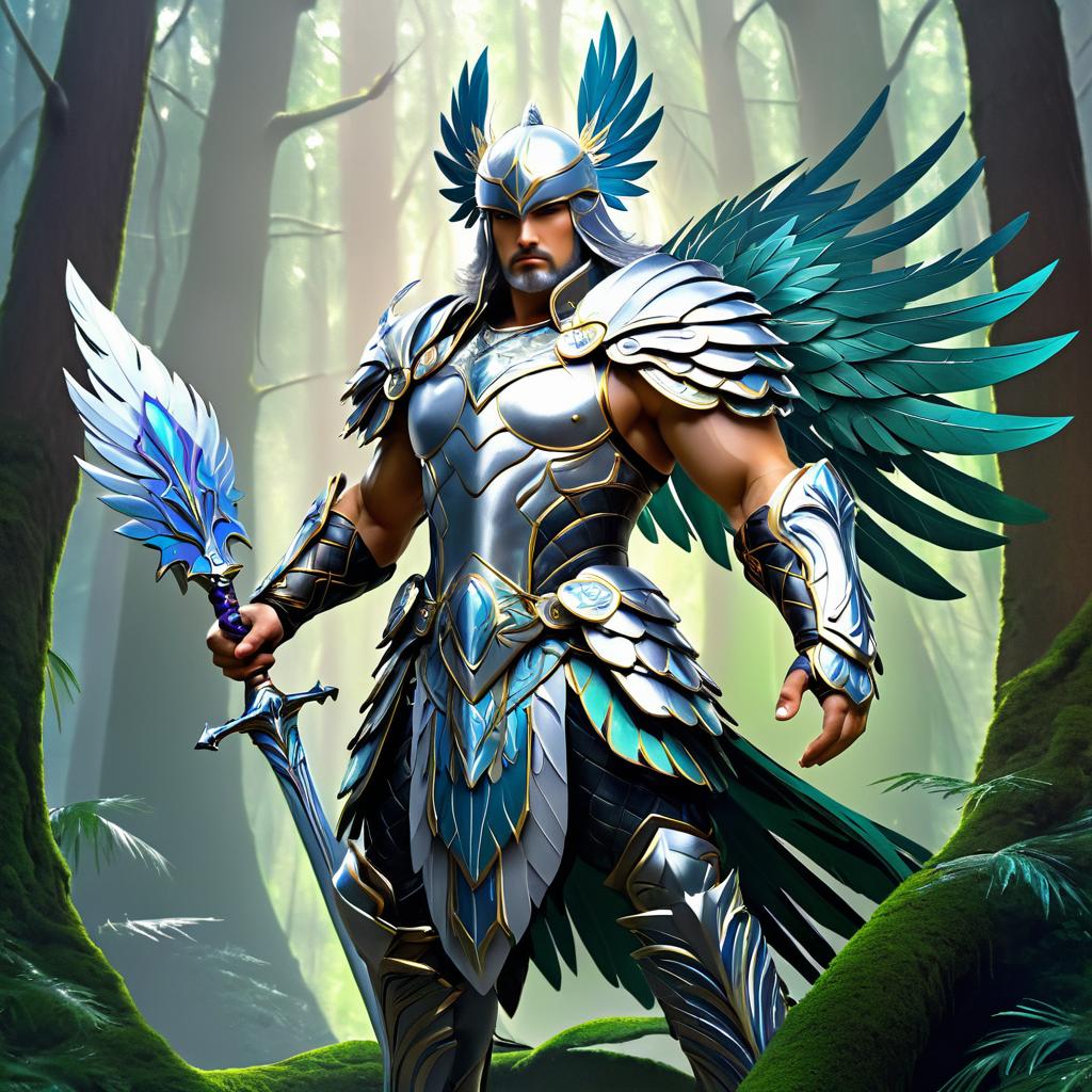 Majestic Silver-Feathered Avian Warrior Art