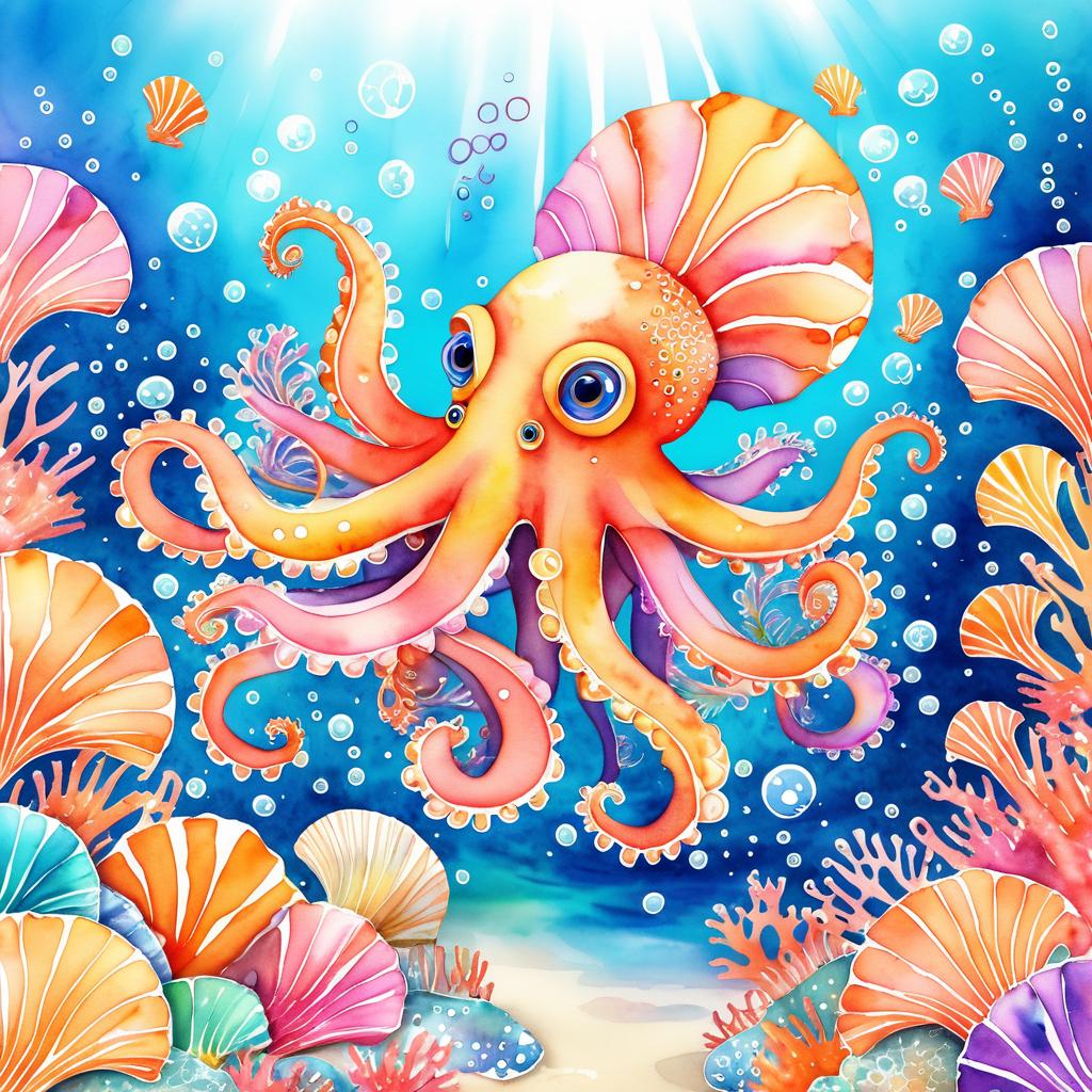 Cheerful Octopus Juggling in Coral Reef