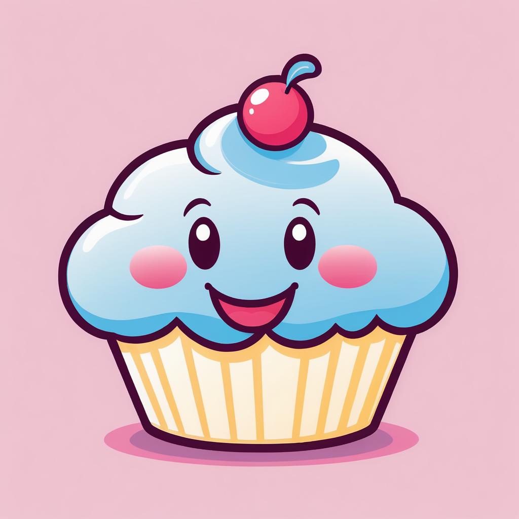 Cute Cartoon Cupcake with Happy Face