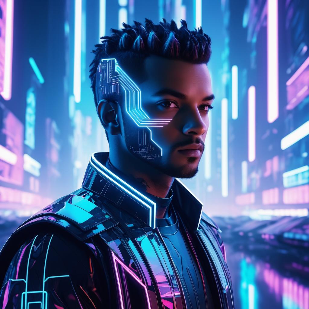 Futuristic Cybernetic Portrait in Neon City