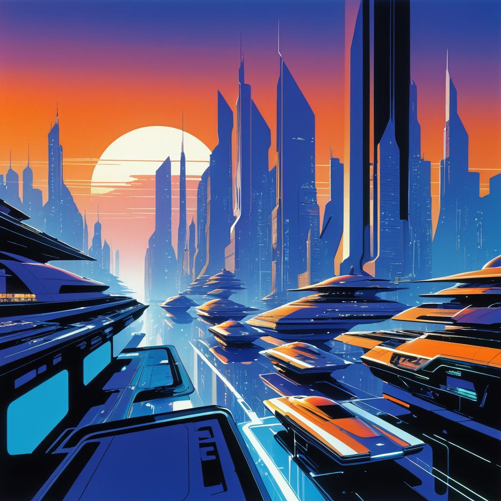 Futuristic Cityscape in 90s Sci-Fi Style