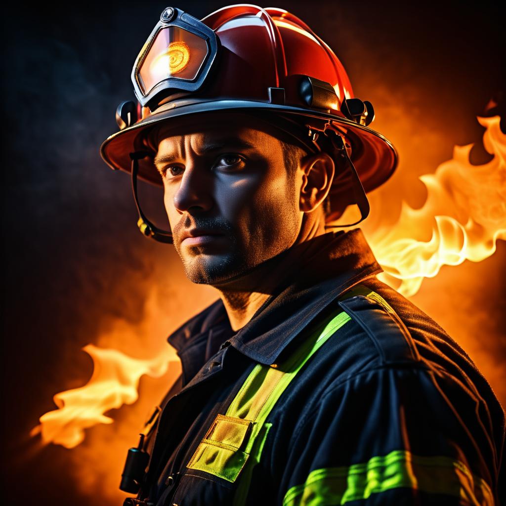 Cinematic Portrait of a Brave Firefighter