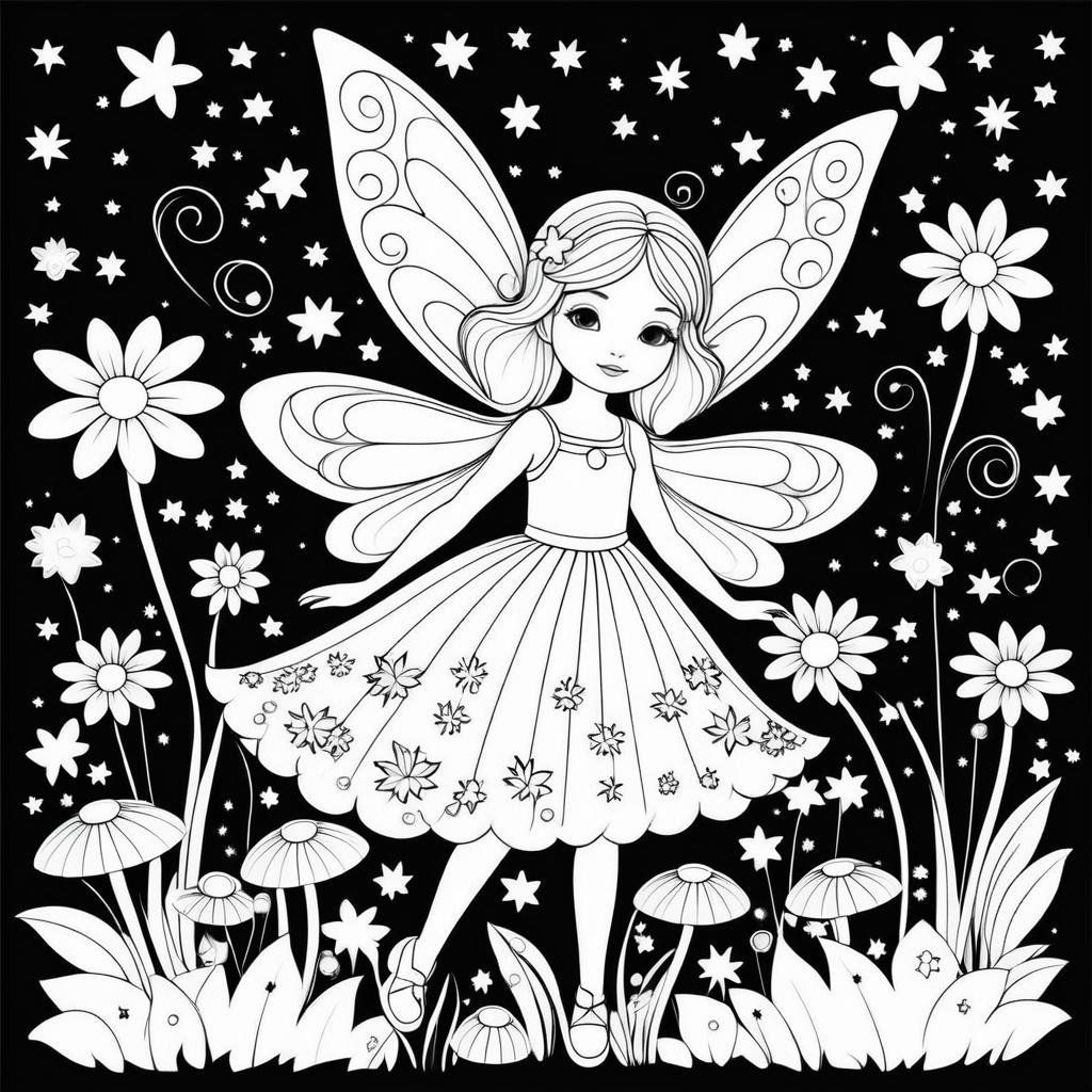 Simple Black and White Fairy Coloring Page